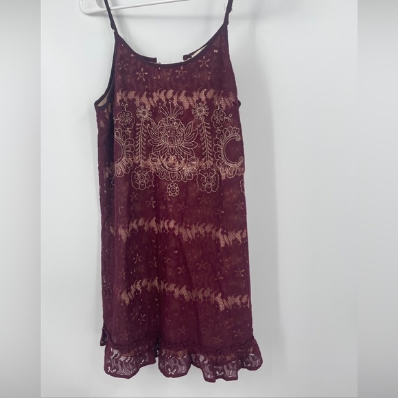 Entro Tank Dress Medium Crochet Lace Boho Burgundy NWT lace up back - Picture 1 of 5